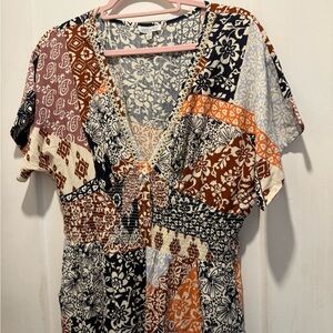 NWOT patrons of peace Patchwork V-Neck jumpsuit. Size L
